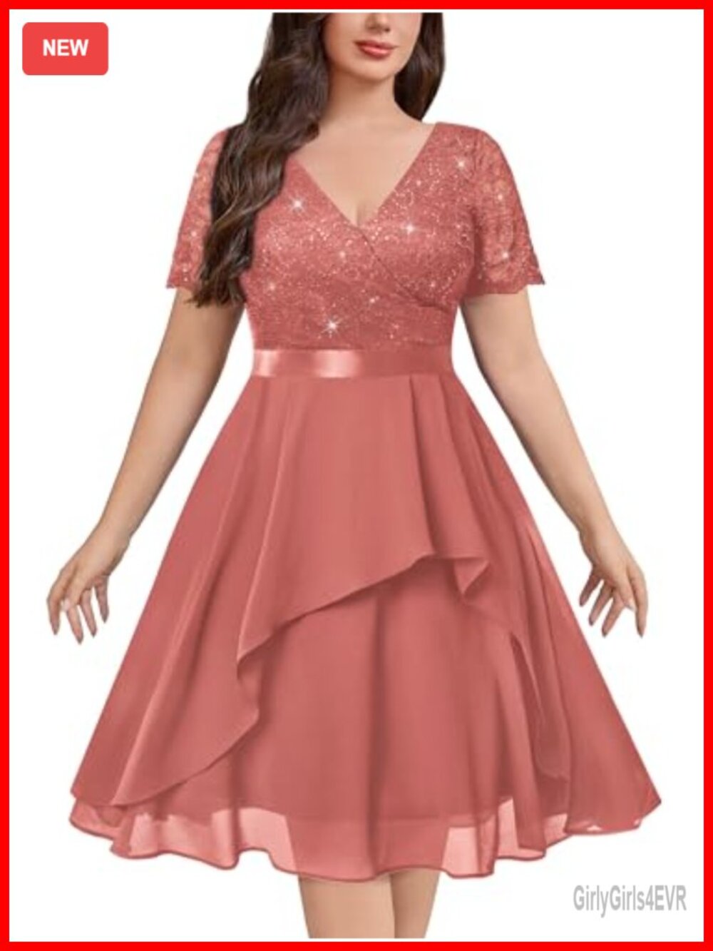 Sequin Lace Plus Size Cocktail Wedding Guest Midi Dress Formal